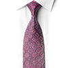 San-Dee RN663 fuchsia and charcoal silk necktie knotted on a white shirt, with crystal diamond medallions and silver sparkles.