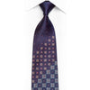 Gravata de seda xadrez prata com strass azul marinho e brilhos roxos