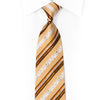 Orange Brown Striped On Cream Rhinestone Silk Necktie With Sparkles