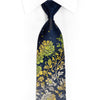 Gravata De Seda Verde Floral Em Azul Marinho Com Strass E Brilhos Prateados