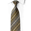 San-Dee rhinestone crystal silk necktie in navy and gold with silver sparkle diagonal stripes — front view worn on white shirt