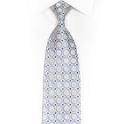 Blue Geometric Circles Design On Blue Rhinestone Silk Necktie With Sparkles
