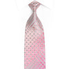 Gravata de Seda Rosa com Círculos Geométricos, Strass Prateados e Brilhos Prateados
