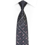 Silver Pink Blue Geometric On Navy Rhinestone Tie With Silver Sparkles