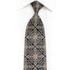 Silver Gold Cartouche On Black Rhinestone Silk Necktie With Gold Sparkles