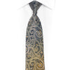Gravata Paisley Prata Dourada em Seda com Strass Azul Marinho