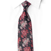 Rolled San-Dee VAL26 black silk tie with rose-red, pink and silver floral bouquets and scattered crystal rhinestones.