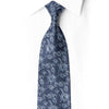 San-Dee navy blue paisley rhinestone silk necktie laid flat showing full length and crystal silver sparkle detail