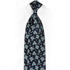 Floral On Navy Rhinestone Silk Necktie With Blue Silver