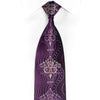 Floral & WAves On Dark Purple Rhinestone Silk Necktie - 1