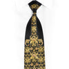 Gold Damask On Black Rhinestone Silk Necktie With Gold
