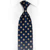 Gold Emblem On Navy Blue Rhinestone Silk Necktie With Gold