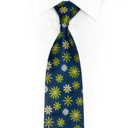 Green Floral On Navy Blue Rhinestone Silk Necktie - 1