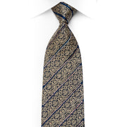 Bruno Baffi Men's Rhinestone Silk Necktie Gold Cartouche On Navy - San-Dee