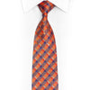 Orange Blue Checkered Rhinestone Silk Necktie With Silver