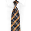 Orange Navy Plaid Design Rhinestone Silk Tie With Silver