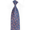 Pink Floral On Blue Rhinestone Silk Tie With Silver