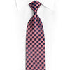Pink Navy Checkered Rhinestone Silk Necktie With Silver
