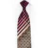 Pink Striped & Silver Geometric On Navy Rhinestone Silk Tie