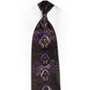 Purple Damask On Black Rhinestone Silk Tie With Purple