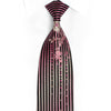 Purple Floral And Vertical Striped On Black Rhinestone Tie