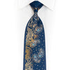 Rhinestone Silk Necktie - Gold Paisley On Navy Blue