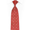 Rhinestone Silk Necktie - Red Geometric Pattern with Silver