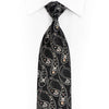 Rhinestone Silk Necktie Silver Paisley On Black with Gold