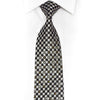 Silver Black Checkered Rhinestone Silk Necktie With Silver
