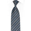 Silver Blue Geometric Striped On Silver Rhinestone Silk Tie