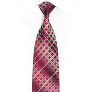 Silver Burgundy Geometric Rhinestone Silk Necktie