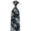 Silver Floral On Navy Blue Rhinestone Silk Necktie