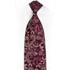 Silver Floral Scrolls On Maroon Rhinestone Silk Necktie