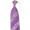 Striped & Floral On Purple Rhinestone Silk Tie With Silver