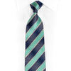 Teal Blue Striped Rhinestone Silk Necktie With Silver