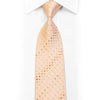 Geometric Checker On Peach Orange Rhinestone Silk Necktie With Red Sparkles