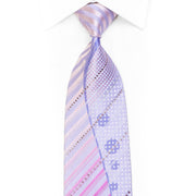 Gravata geométrica e ondulada em seda lilás com strass e brilhos