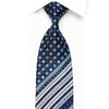 Gravata masculina de seda com strass listrada floral geométrica em azul marinho com brilhos