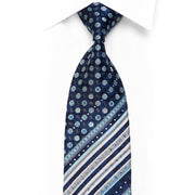 Gravata masculina de seda com strass listrada floral geométrica em azul marinho com brilhos