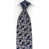 Cabrini Silk Rhinestone Tie Silver Acanthus Scrolls On Navy With Red Sparkles