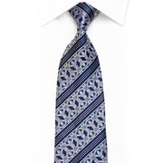 Franco Ferraro Gravata de seda com strass Cartela prateada listrada em azul com brilhos