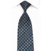 Rhinestone Silk Necktie Silver Geometric Circles On Blue