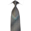 Indian Homme Rhinestone Silk Tie Navy Vertical Striped On Silver With Sparkles