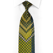 Louis Quatorze Rhinestone Silk Necktie Green Geometric On Navy With Silver Sparkles