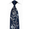Silver Floral On Navy Rhinestone Silk Tie With Sparkles