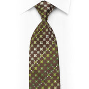 Gravata de seda masculina foulard verde em marrom brilhante com strass