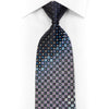 Silver Blue Checkered On Black Rhinestone Silk Necktie With Sparkles