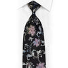 Gravata Perry Ellis de seda com strass prateada rosa floral em preto com brilhos
