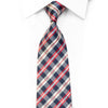 Gravata masculina de seda Renoma xadrez vermelho azul branco com brilhos prateados