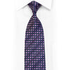 Purple Geometric Squares On Navy Blue Rhinestone Silk Necktie With Sparkles